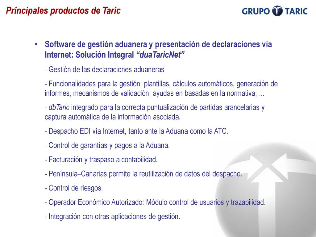 Principales productos de Taric