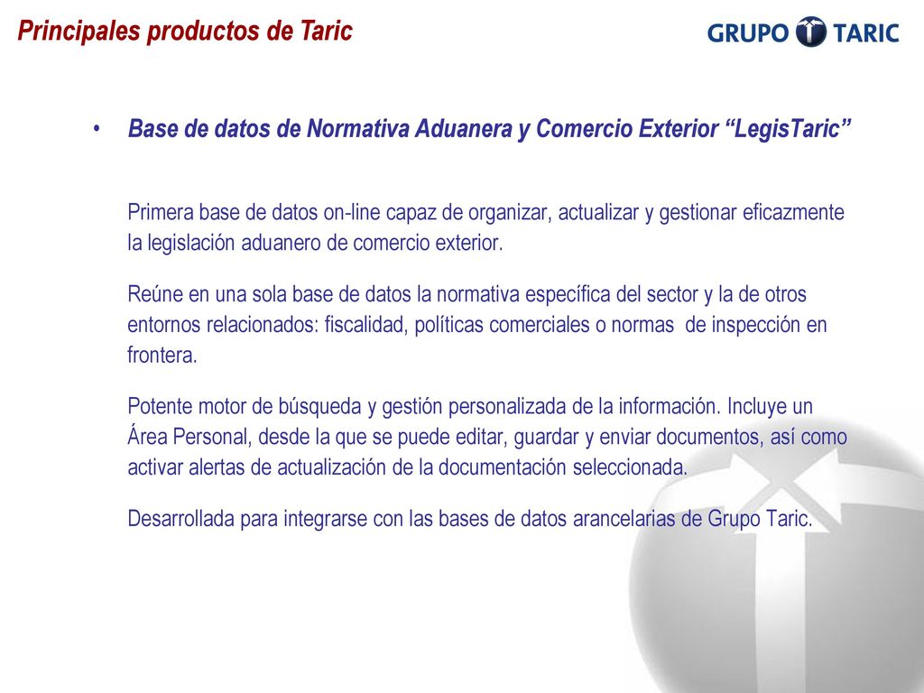 Principales productos de Taric