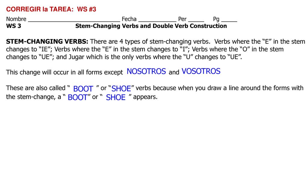 NOSOTROS VOSOTROS BOOT SHOE BOOT SHOE CORREGIR la TAREA: WS #3