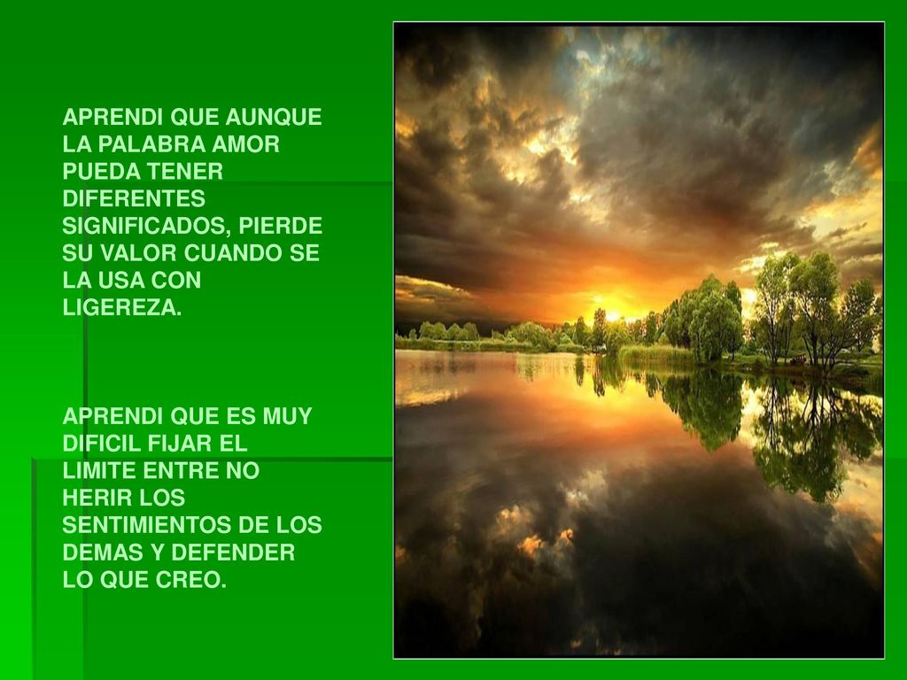 APRENDI QUE AUNQUE LA PALABRA AMOR PUEDA TENER DIFERENTES SIGNIFICADOS, PIERDE SU VALOR CUANDO SE LA USA CON LIGEREZA.