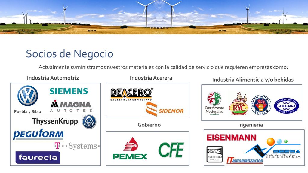 Socios de Negocio Actualmente suministramos nuestros materiales con la calidad de servicio que requieren empresas como: