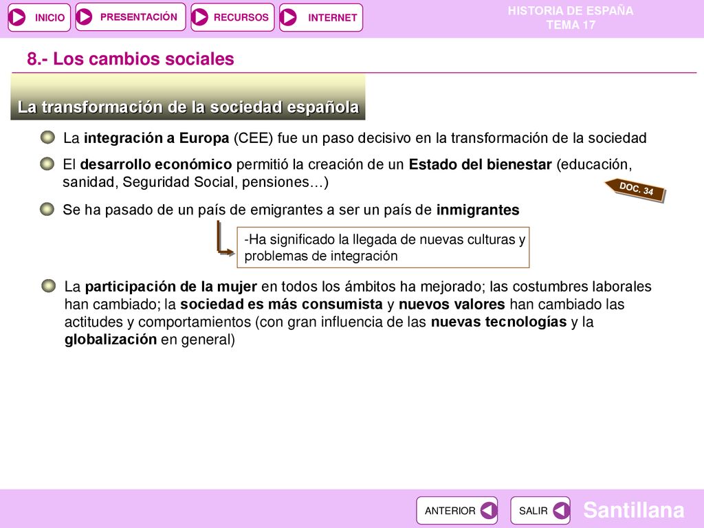 8.- Los cambios sociales La transformación de la sociedad española