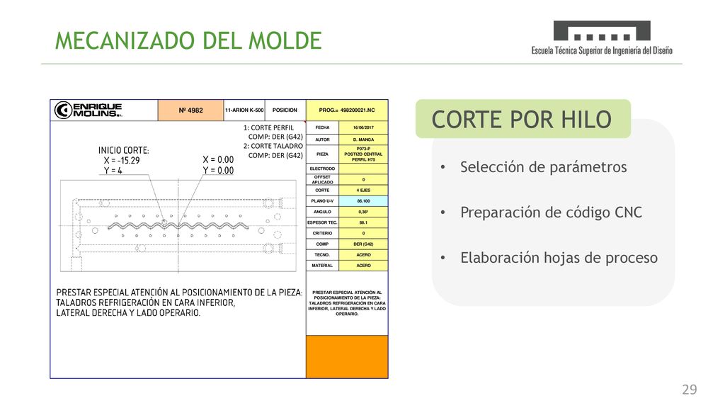 MECANIZADO DEL MOLDE CORTE POR HILO Selección de parámetros