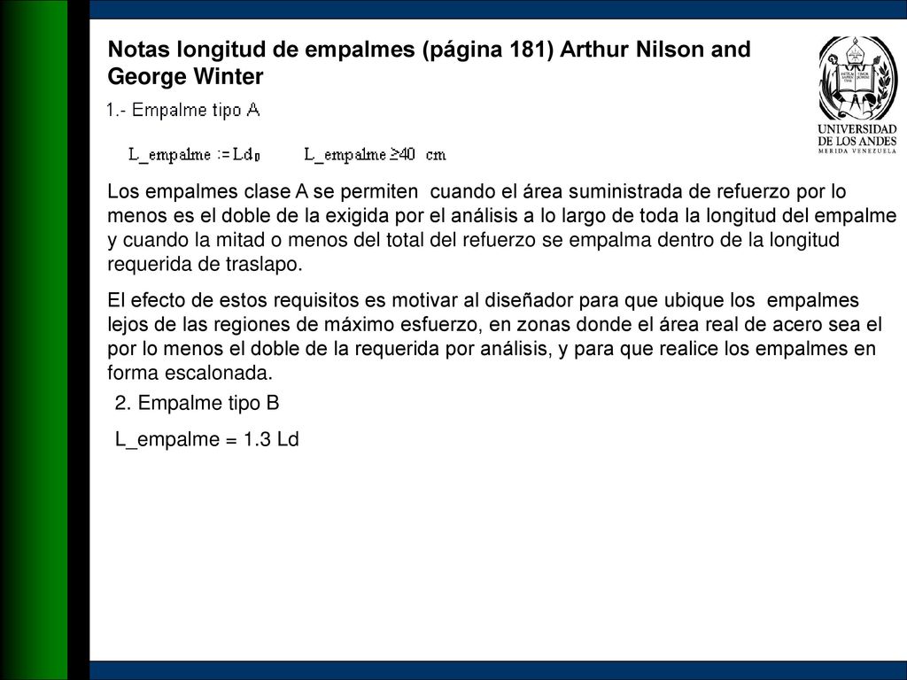 Notas longitud de empalmes (página 181) Arthur Nilson and George Winter