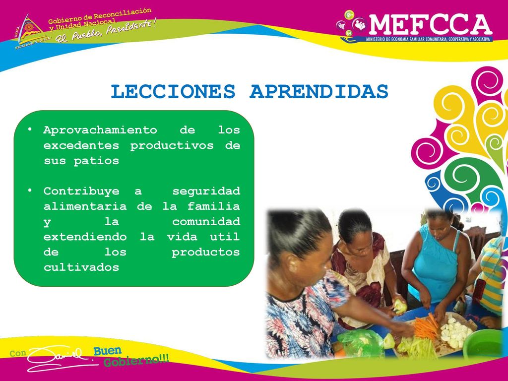 LECCIONES APRENDIDAS Aprovachamiento de los excedentes productivos de sus patios.