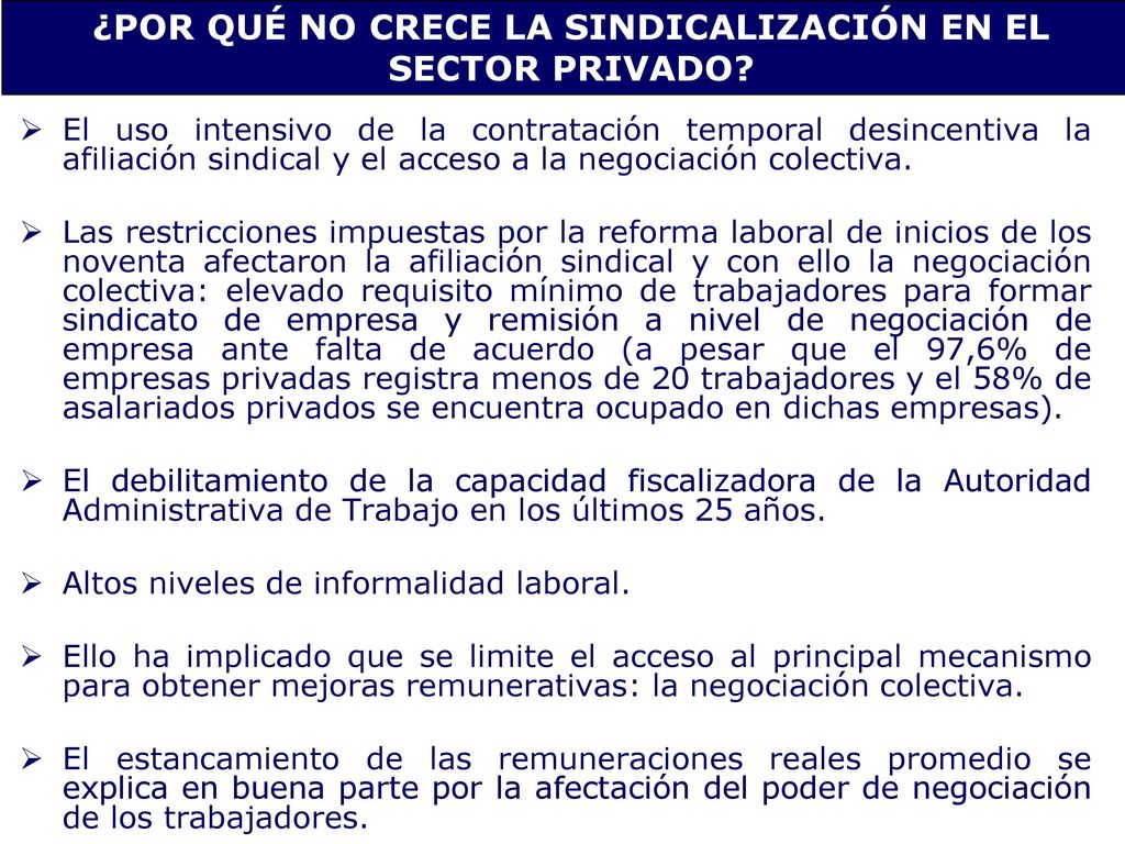 ¿POR QUÉ NO CRECE LA SINDICALIZACIÓN EN EL SECTOR PRIVADO