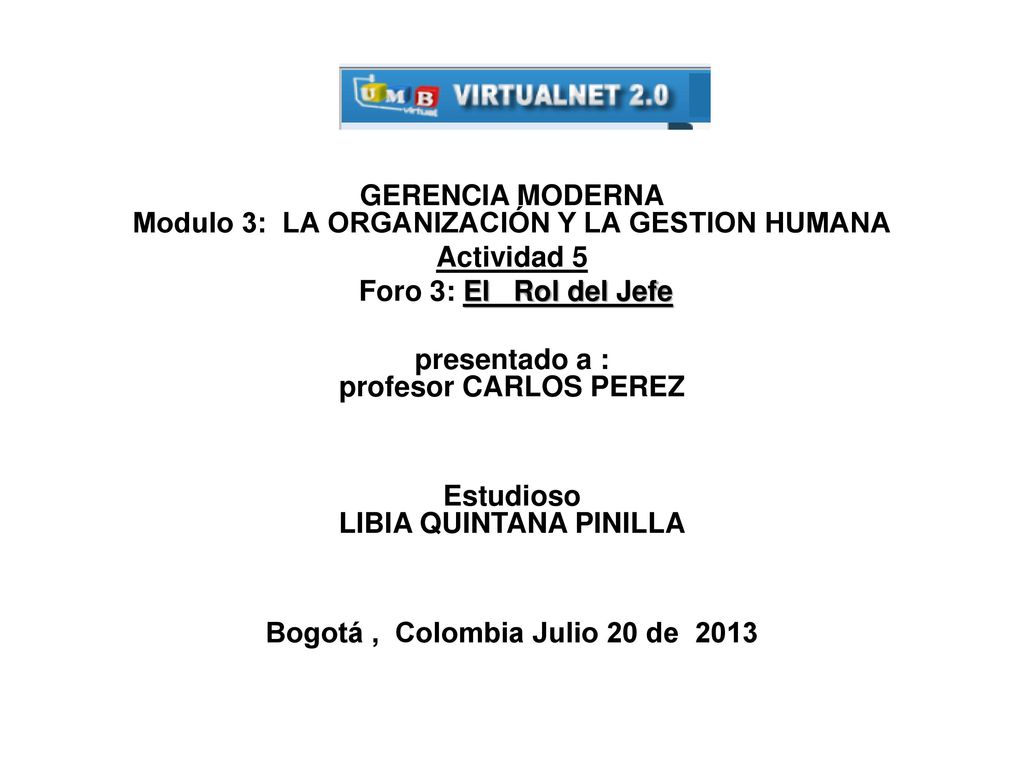 GERENCIA MODERNA Modulo 3: LA ORGANIZACIÓN Y LA GESTION HUMANA