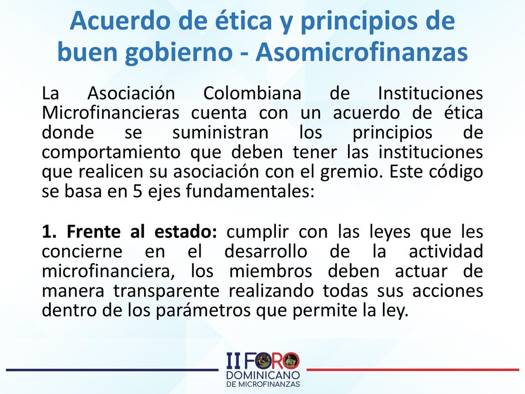 Acuerdo de ética y principios de buen gobierno - Asomicrofinanzas
