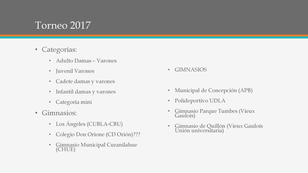 Torneo 2017 Categorías: Gimnasios: Adulto Damas – Varones