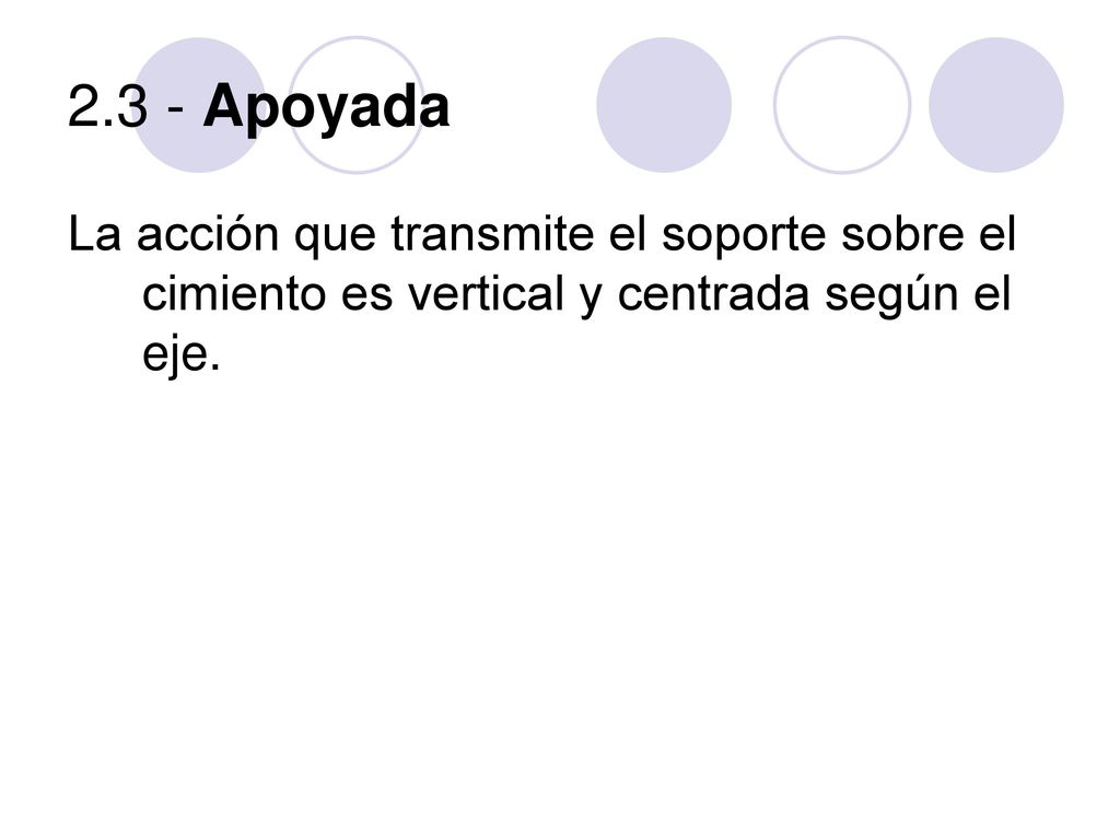 2.3 - Apoyada La acción que transmite el soporte sobre el cimiento es vertical y centrada según el eje.