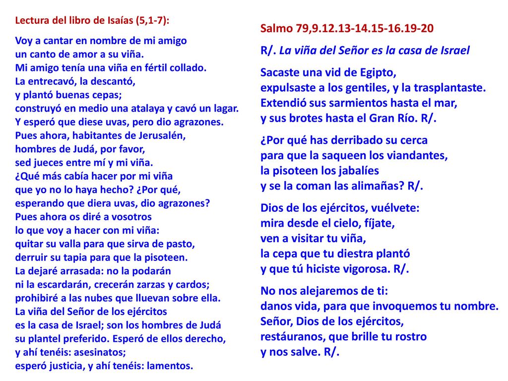 R/. La viña del Señor es la casa de Israel