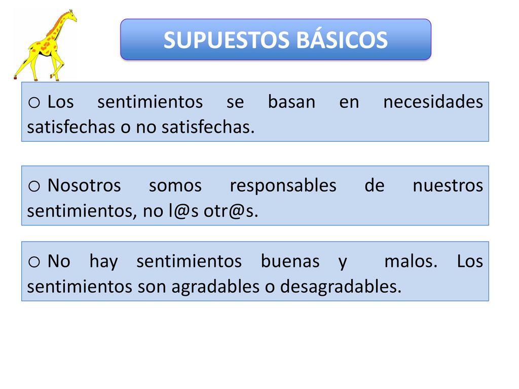 SUPUESTOS BÁSICOS Los sentimientos se basan en necesidades satisfechas o no satisfechas.