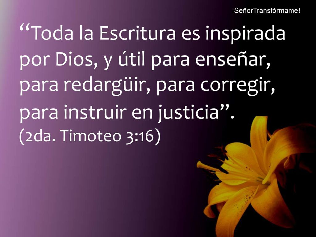 ¡SeñorTransfórmame! Toda la Escritura es inspirada por Dios, y útil para enseñar, para redargüir, para corregir, para instruir en justicia .