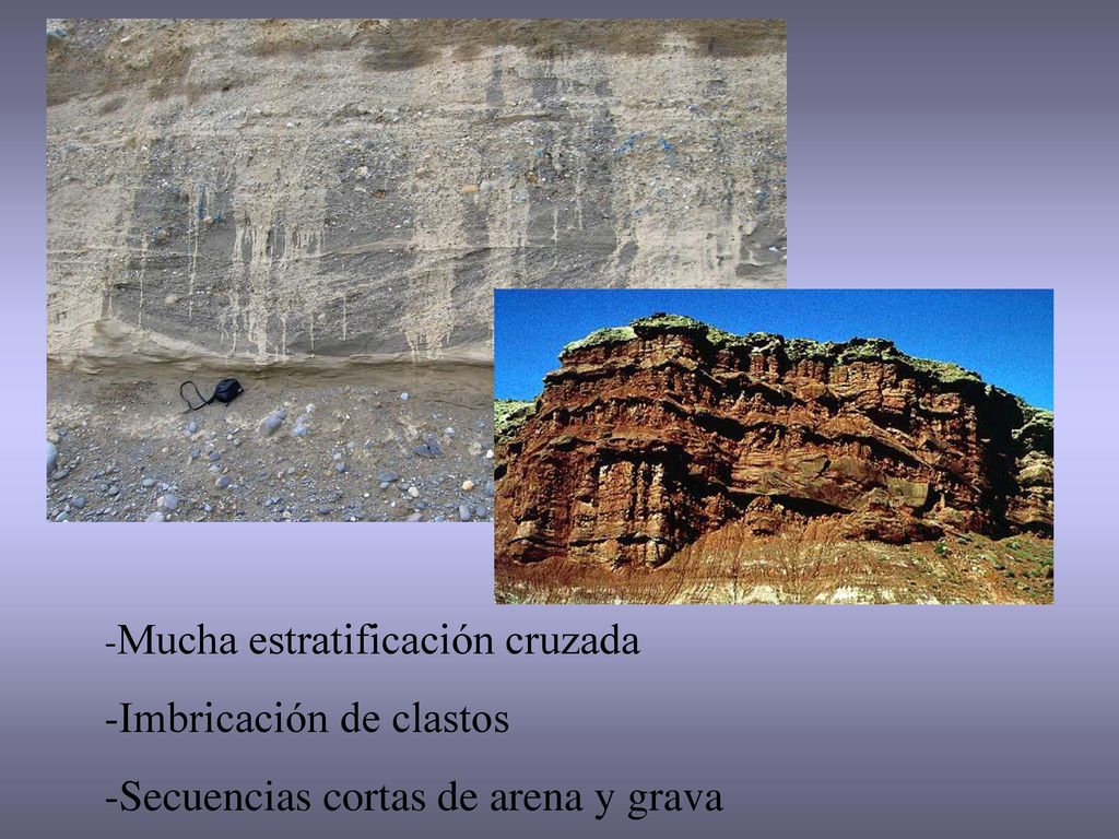 -Imbricación de clastos -Secuencias cortas de arena y grava