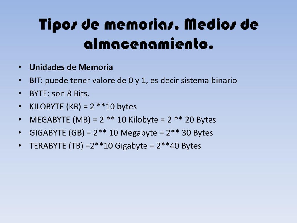Tipos de memorias. Medios de almacenamiento.