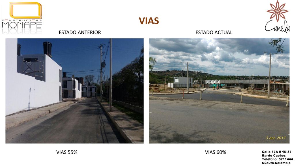 VIAS ESTADO ANTERIOR ESTADO ACTUAL VIAS 55% VIAS 60% Calle 17A # 1E-37