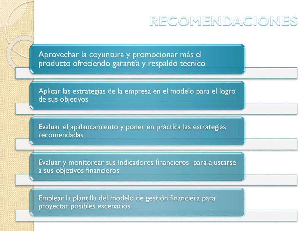 RECOMENDACIONES Aprovechar la coyuntura y promocionar más el producto ofreciendo garantía y respaldo técnico.