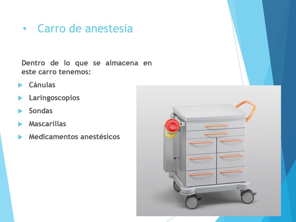 Carro de anestesia Dentro de lo que se almacena en este carro tenemos: