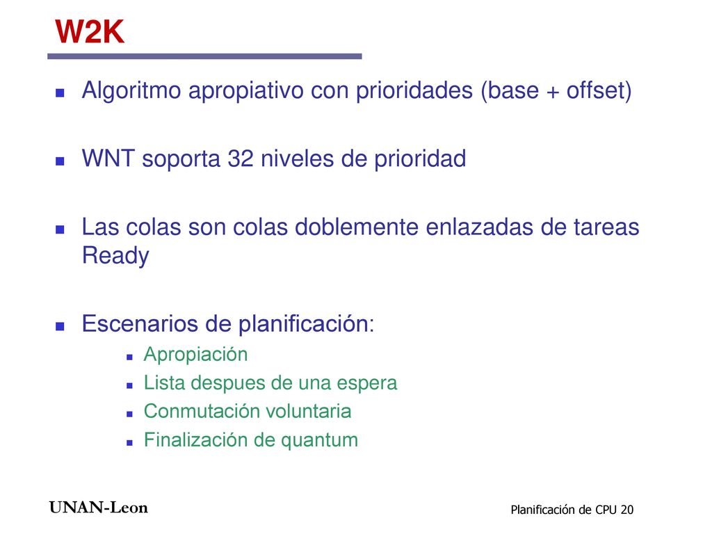 W2K Algoritmo apropiativo con prioridades (base + offset)