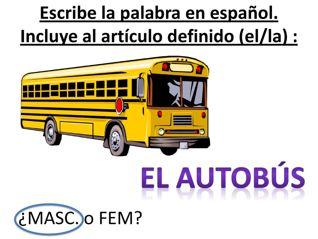 Escribe la palabra en español. Incluye al artículo definido (el/la) :
