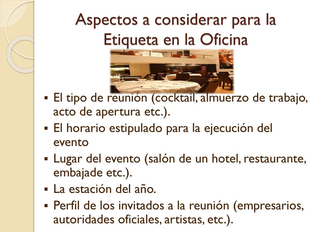 Aspectos a considerar para la Etiqueta en la Oficina