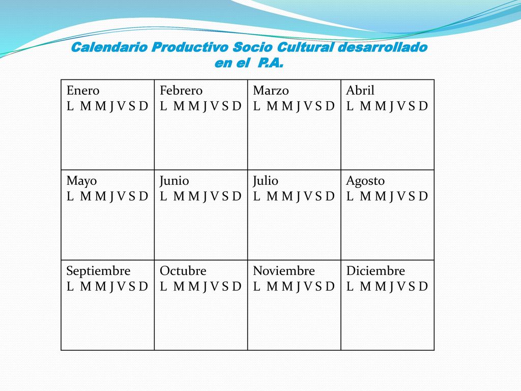 Calendario Productivo Socio Cultural desarrollado en el P.A.