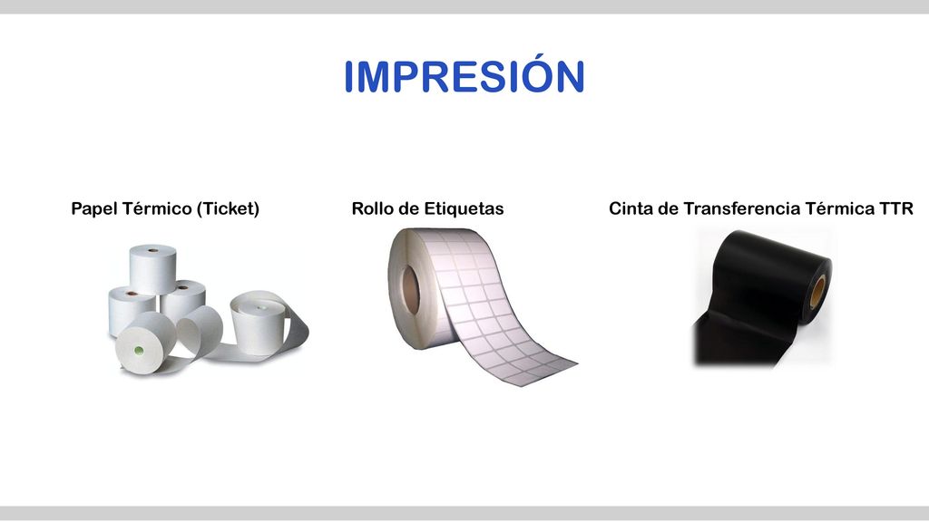 IMPRESIÓN Papel Térmico (Ticket) Rollo de Etiquetas Cinta de Transferencia Térmica TTR.