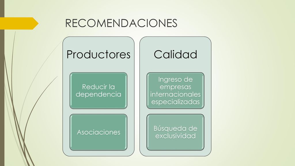 RECOMENDACIONES Productores Reducir la dependencia Asociaciones