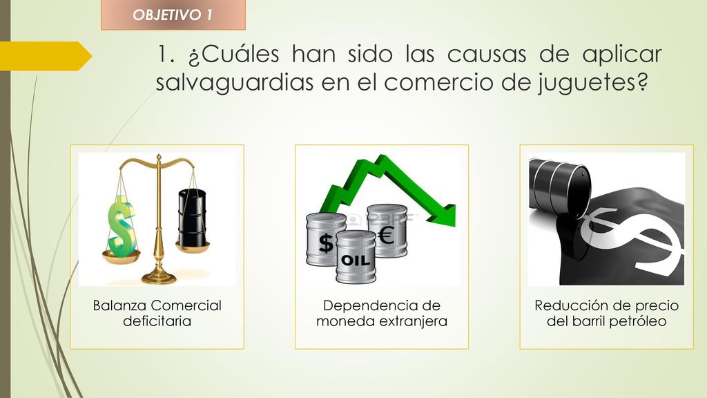 OBJETIVO 1 1. ¿Cuáles han sido las causas de aplicar salvaguardias en el comercio de juguetes Balanza Comercial deficitaria.