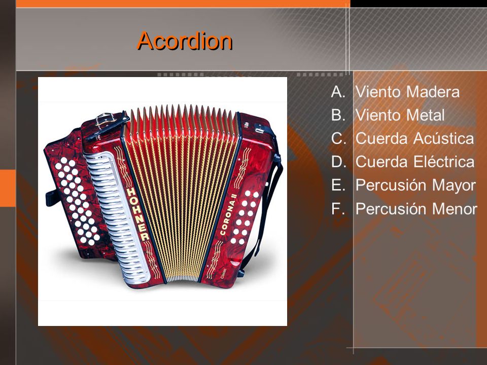 Acordion Viento Madera Viento Metal Cuerda Acústica Cuerda Eléctrica