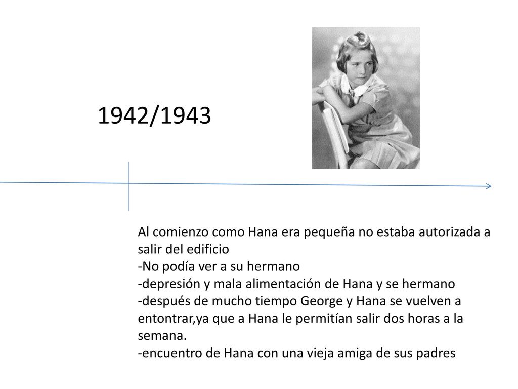 1942/1943 Al comienzo como Hana era pequeña no estaba autorizada a salir del edificio. -No podía ver a su hermano.