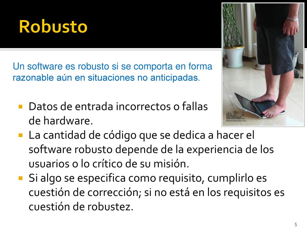 Robusto Datos de entrada incorrectos o fallas de hardware.