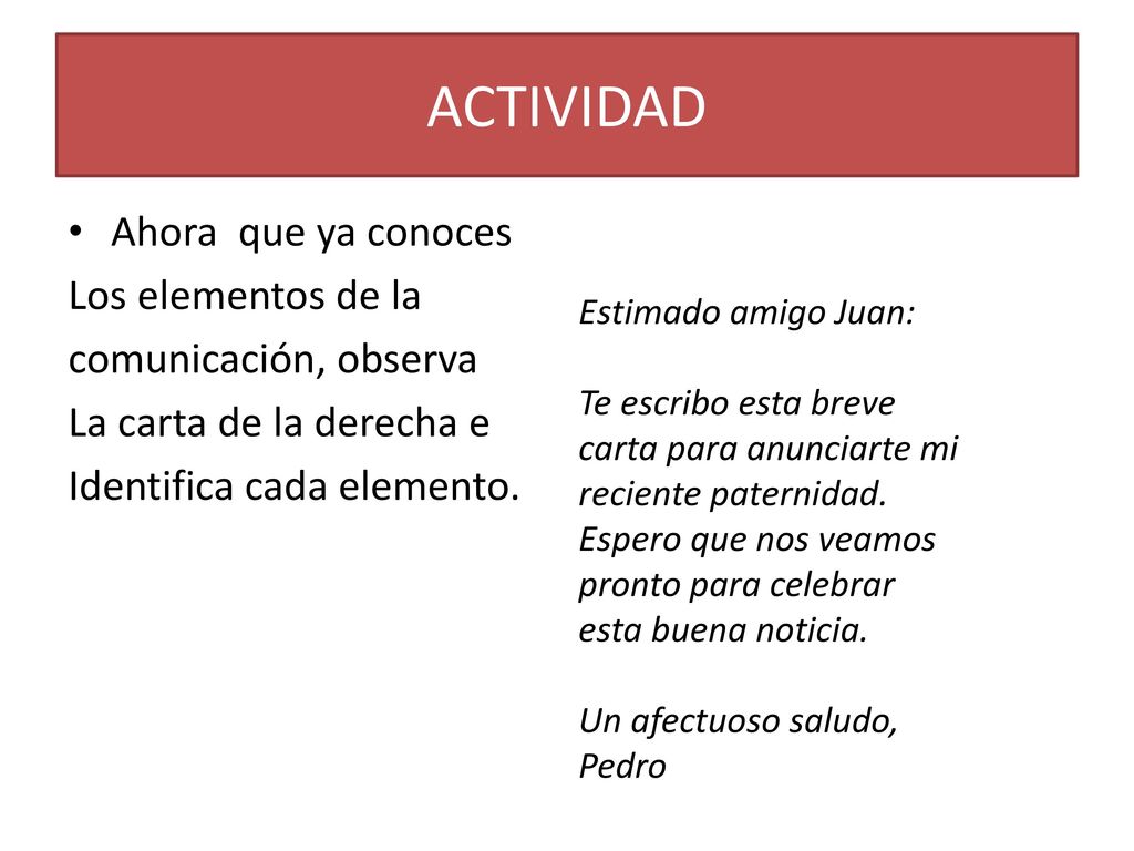 ACTIVIDAD Ahora que ya conoces Los elementos de la