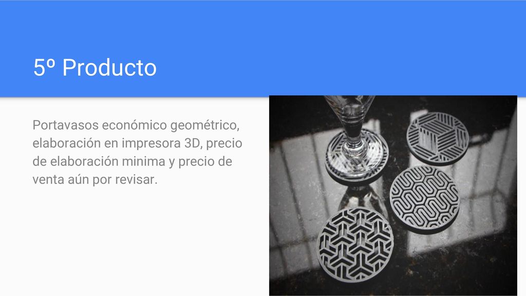 5º Producto Portavasos económico geométrico, elaboración en impresora 3D, precio de elaboración minima y precio de venta aún por revisar.