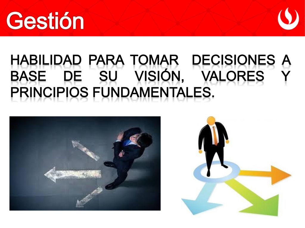 Gestión Habilidad para tomar decisiones a base de su visión, valores y principios fundamentales.