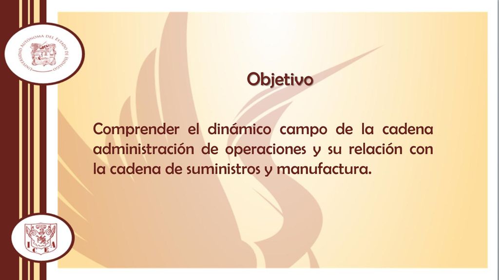 Objetivo Comprender el dinámico campo de la cadena administración de operaciones y su relación con la cadena de suministros y manufactura.