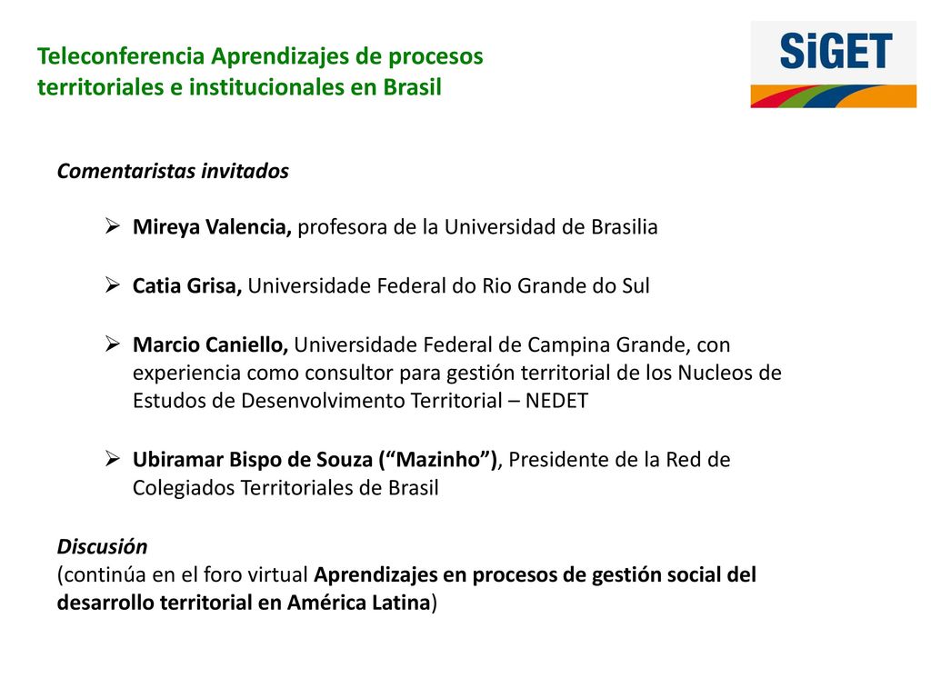 Teleconferencia Aprendizajes de procesos territoriales e institucionales en Brasil