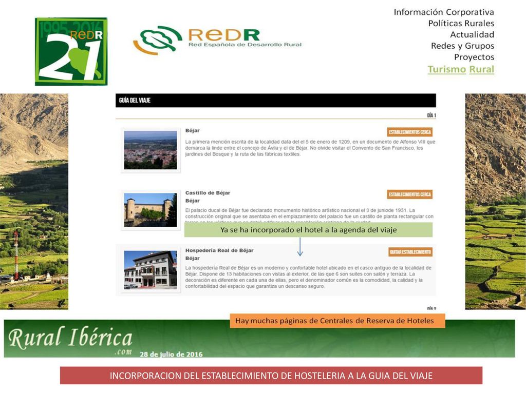 INCORPORACION DEL ESTABLECIMIENTO DE HOSTELERIA A LA GUIA DEL VIAJE