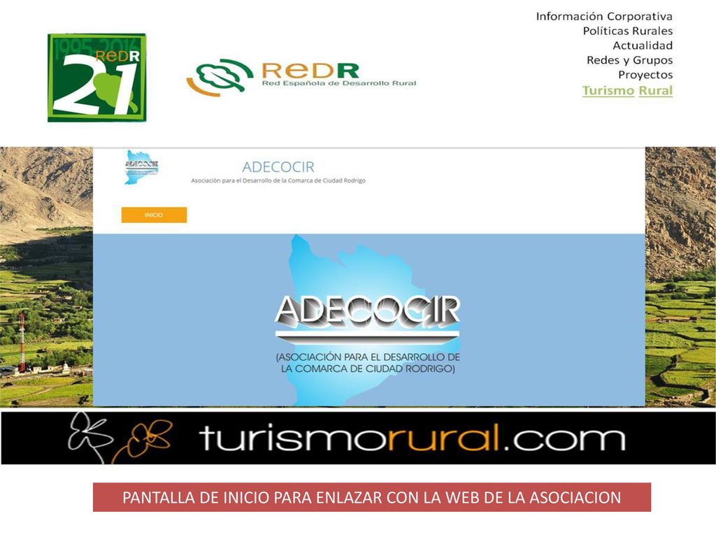 PANTALLA DE INICIO PARA ENLAZAR CON LA WEB DE LA ASOCIACION