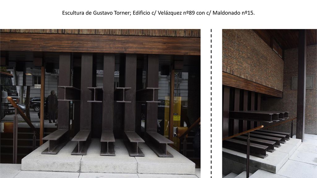 Escultura de Gustavo Torner; Edificio c/ Velázquez nº89 con c/ Maldonado nº15.
