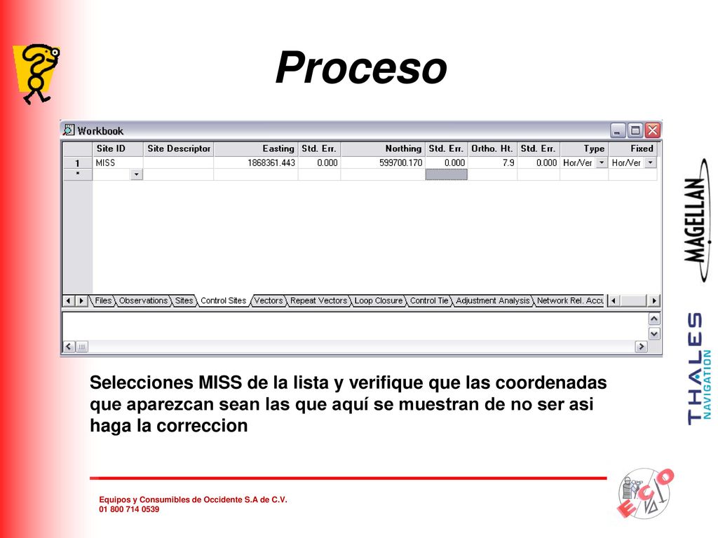 Proceso Selecciones MISS de la lista y verifique que las coordenadas que aparezcan sean las que aquí se muestran de no ser asi haga la correccion.