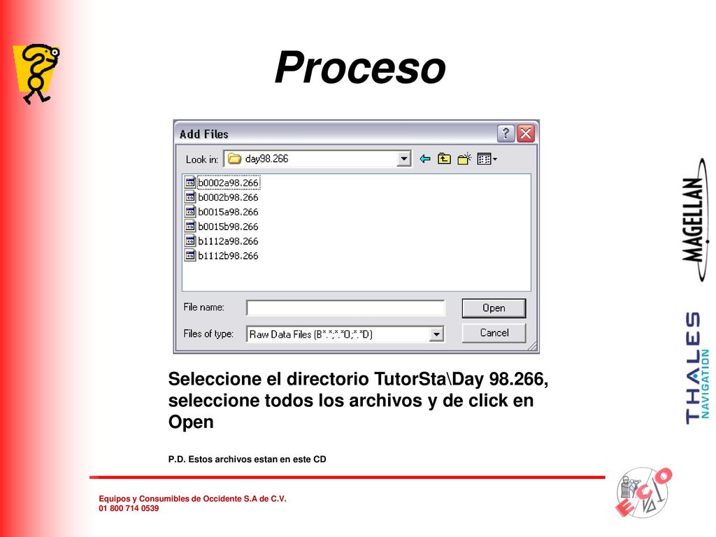 Proceso Seleccione el directorio TutorSta\Day , seleccione todos los archivos y de click en Open.