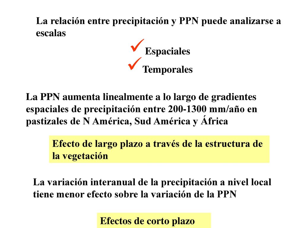La relación entre precipitación y PPN puede analizarse a escalas