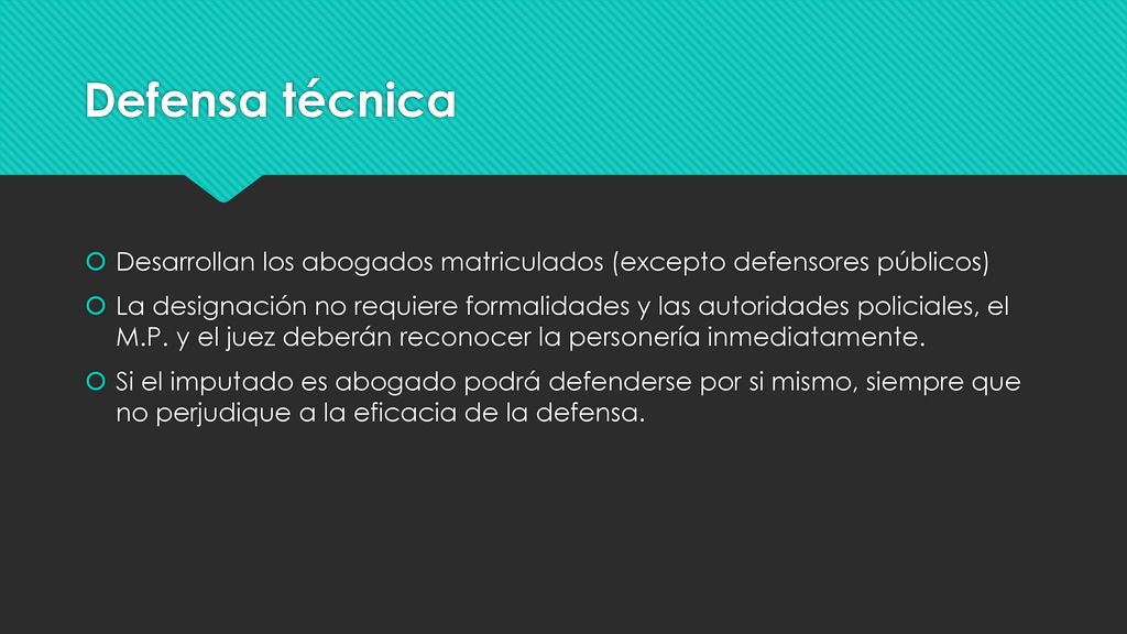 Defensa técnica Desarrollan los abogados matriculados (excepto defensores públicos)