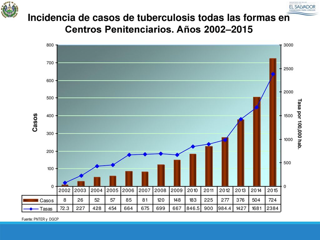 Incidencia de casos de tuberculosis todas las formas en Centros Penitenciarios. Años 2002–2015