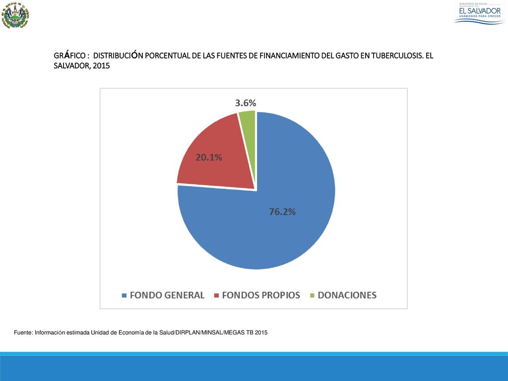 GRÁFICO : DISTRIBUCIÓN PORCENTUAL DE LAS FUENTES DE FINANCIAMIENTO DEL GASTO EN TUBERCULOSIS. EL SALVADOR, 2015