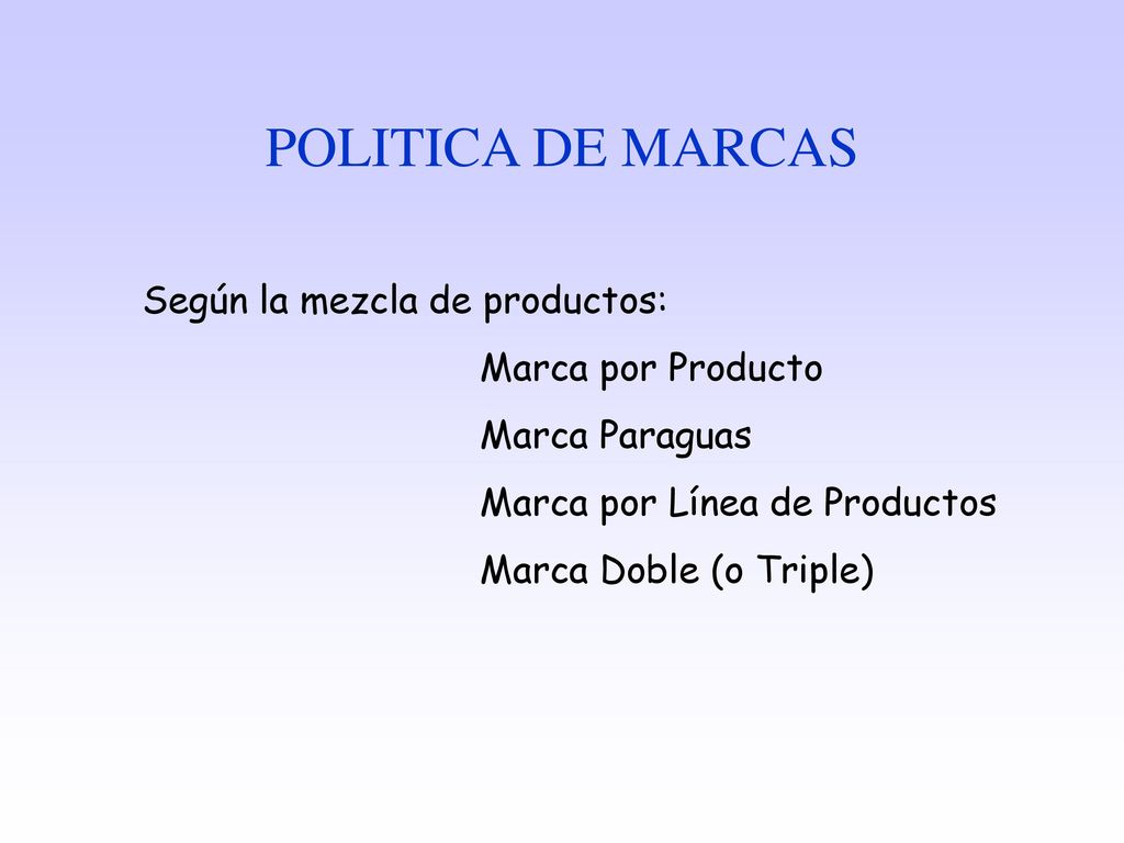 POLITICA DE MARCAS Según la mezcla de productos: Marca por Producto