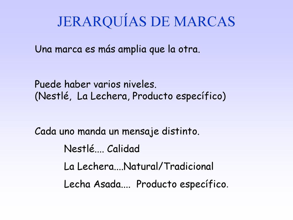 JERARQUÍAS DE MARCAS Una marca es más amplia que la otra.