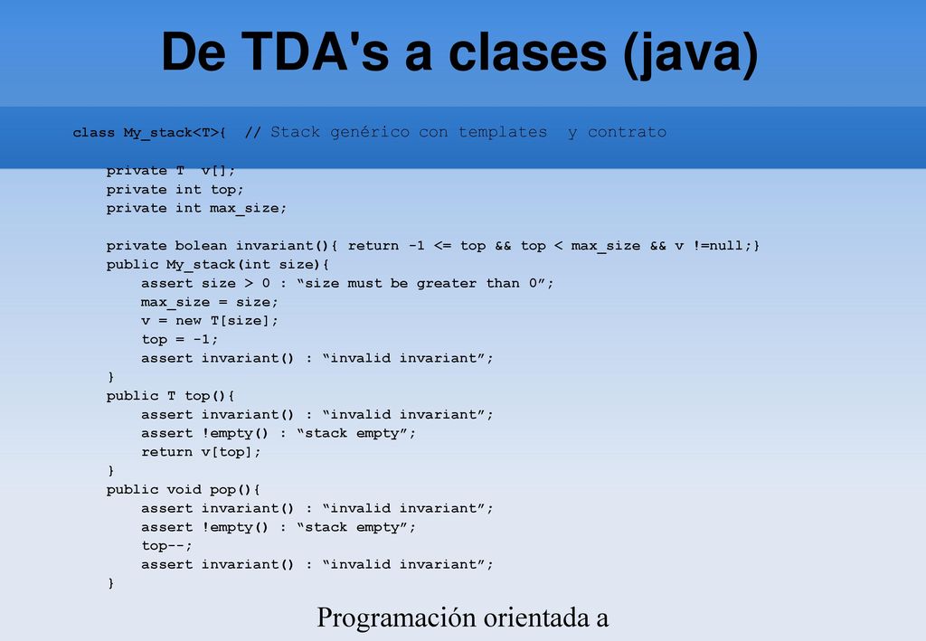 De TDA s a clases (java) Programación orientada a objetos