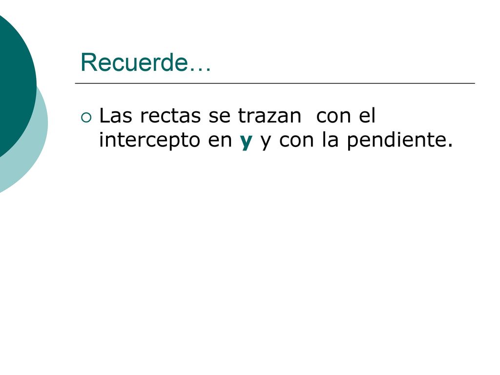 Recuerde… Las rectas se trazan con el intercepto en y y con la pendiente.